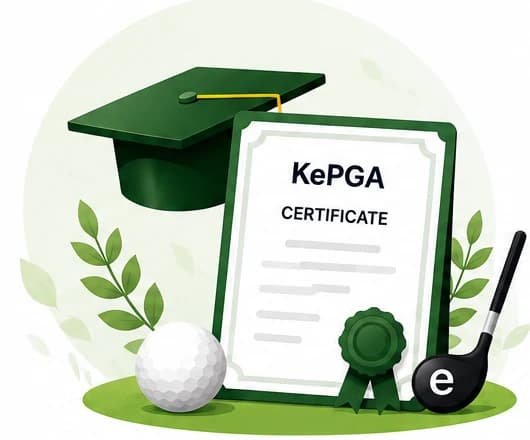 학사모와 KePGA 공인 자격증, 클럽과 공을 그린 자격증 일러스트