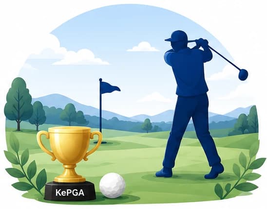 KePGA 우승 트로피와 티샷하는 선수를 그린 대회 일러스트